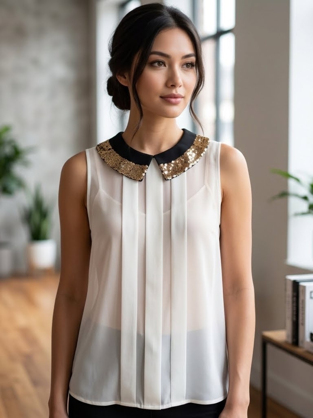 NWT Darling Gold Black and Cream Pleated XS Formal Shell